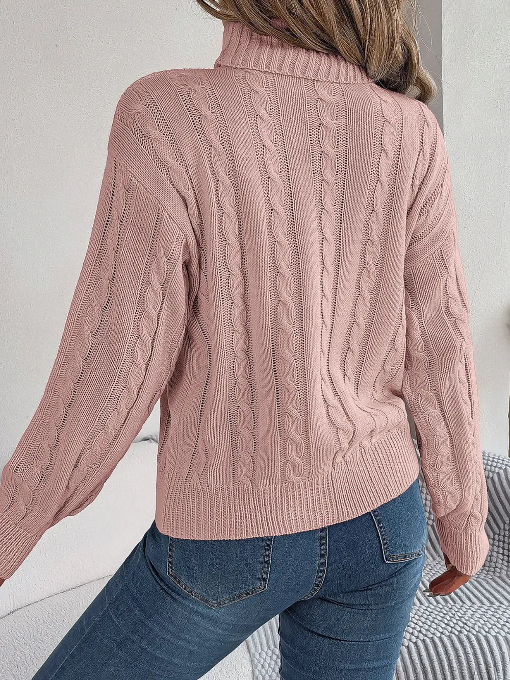 Cable-Knit Turtleneck Dropped Shoulder Sweater - Korvel