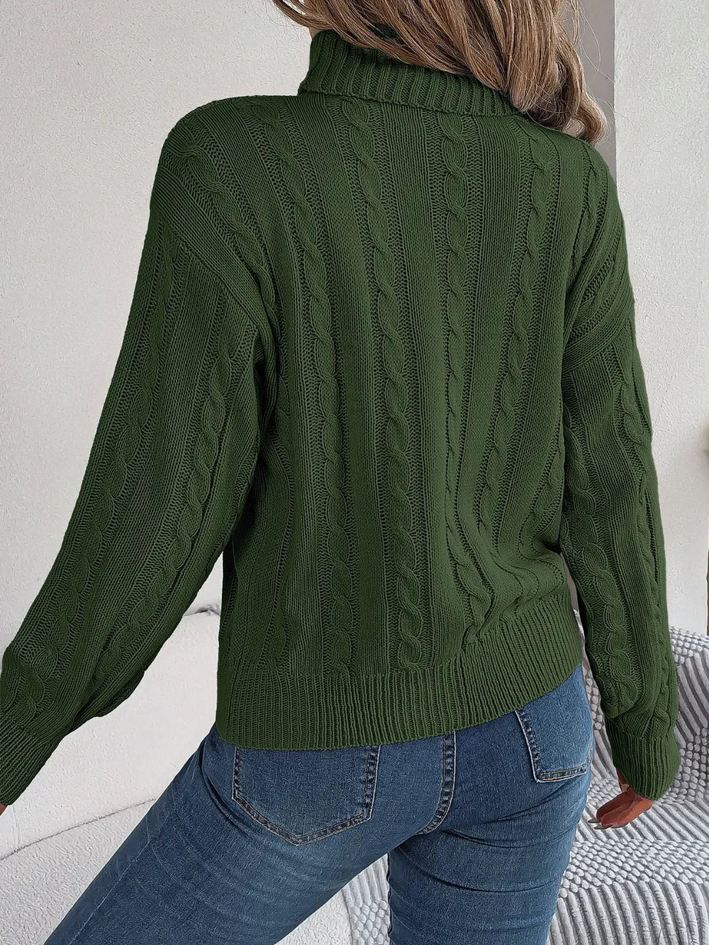 Cable-Knit Turtleneck Dropped Shoulder Sweater - Korvel