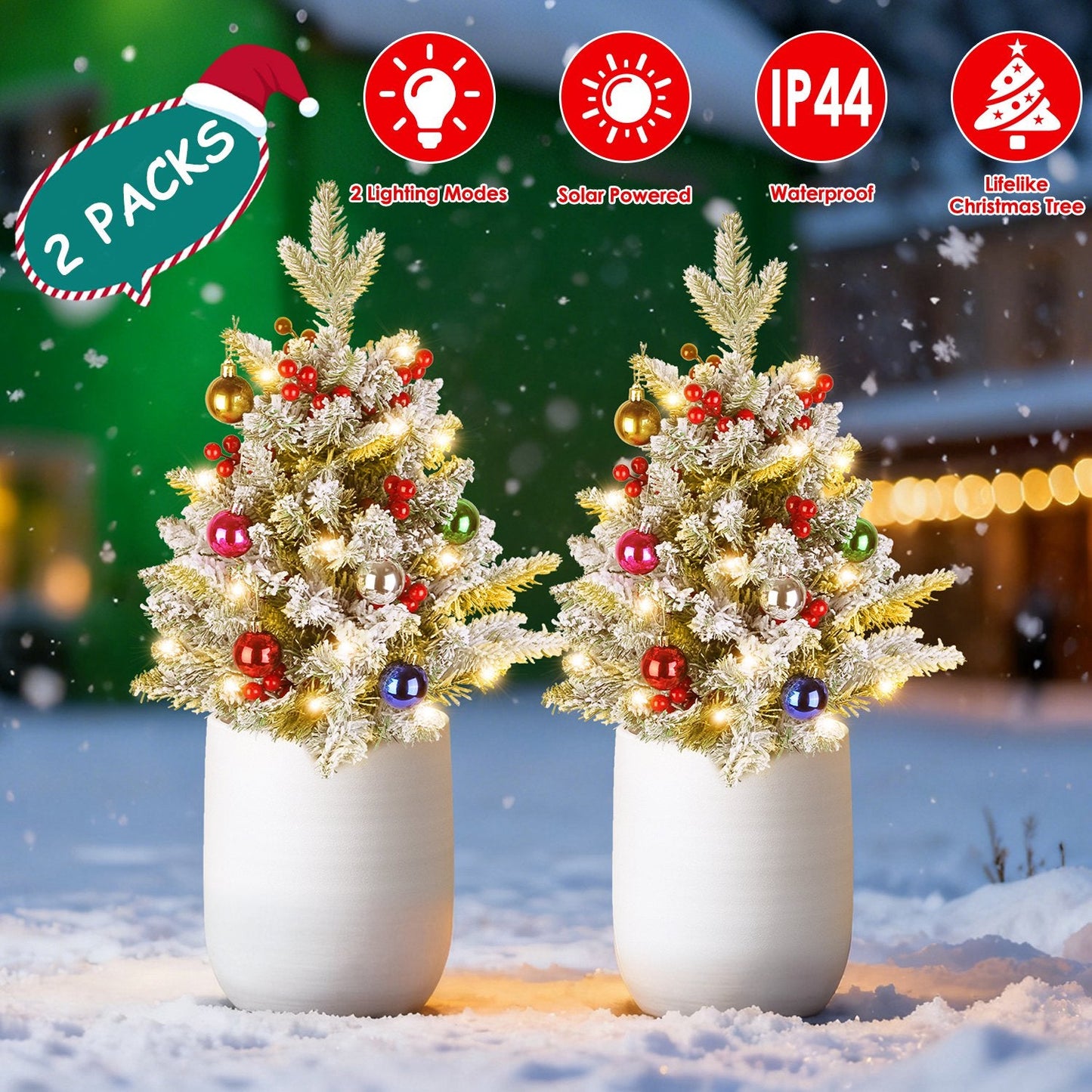 Relleno de Urna de Árbol de Navidad Iluminado Solar - 2 Pcs