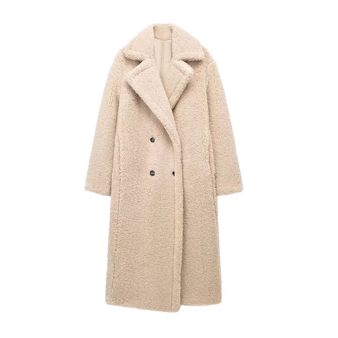 Manteau en Fleece de Laine d'Agneau Surdimensionné avec Grand Revers