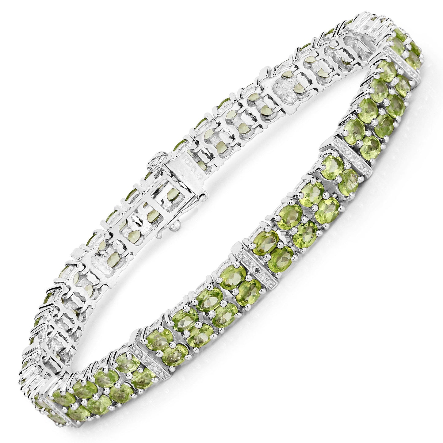 12.97 Carat Genuine Peridot & White Topaz Sterling Silver Bracelet