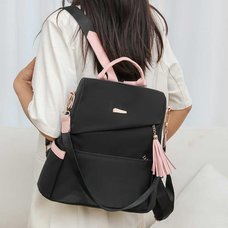Oxford Cloth Stitching Women'S Backpack Anti-Theft Back Zipper Girls Schoolbag Casual Travel Double Shoulder Backpack - Korvel
