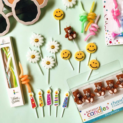 Creative Bear Candle Toppers with Smiley Faces for Birthday Celebrations - Korvel