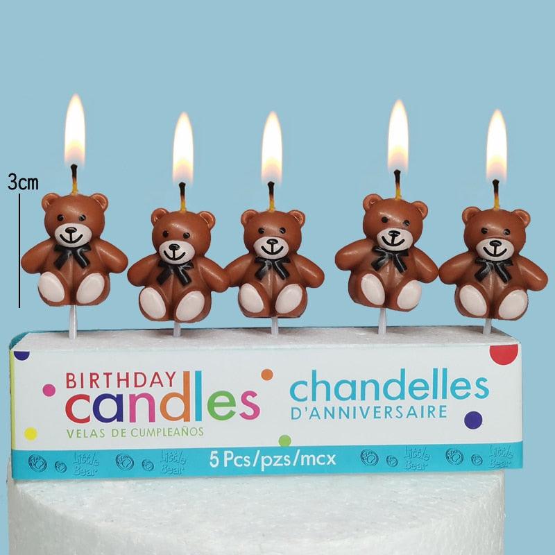 Creative Bear Candle Toppers with Smiley Faces for Birthday Celebrations - Korvel