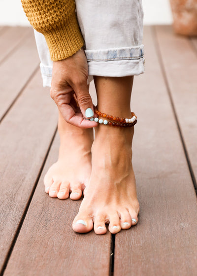 Raw Cognac Baltic Amber & Amazonite Anklet or Bracelet