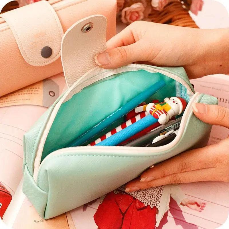 Candy Color PU Leather Pencil Case with Metal Button Closure