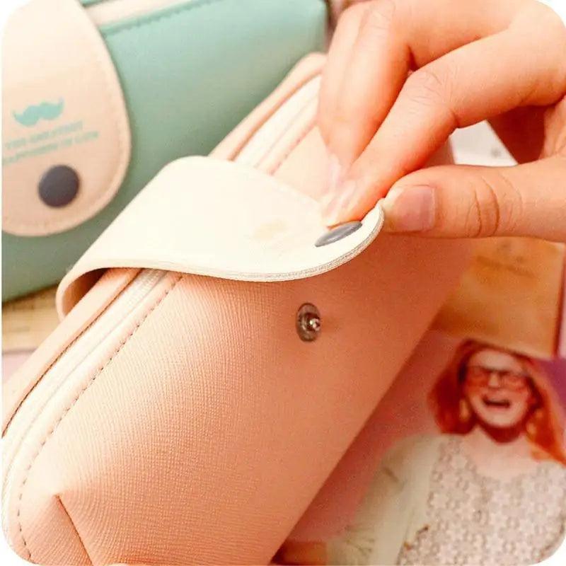 Candy Color PU Leather Pencil Case with Metal Button Closure