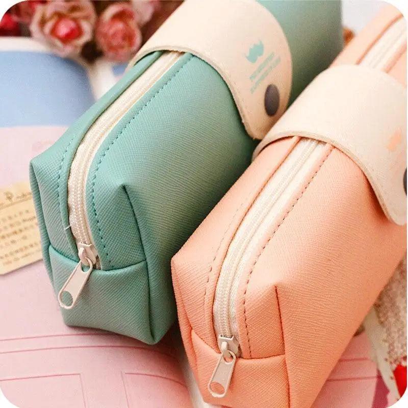 Candy Color PU Leather Pencil Case with Metal Button Closure