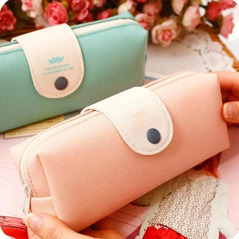 Candy Color PU Leather Pencil Case with Metal Button Closure