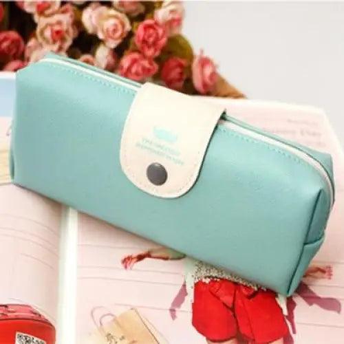 Candy Color PU Leather Pencil Case with Metal Button Closure