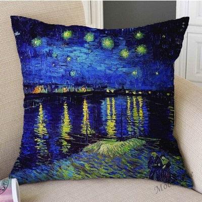 Funda de Cojín de Lienzo Artístico - Diseño Noche Estrellada
