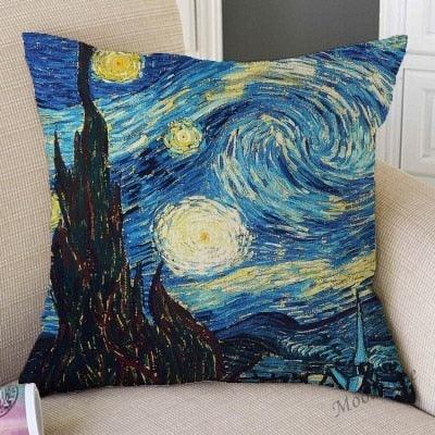 Funda de Cojín de Lienzo Artístico - Diseño Noche Estrellada