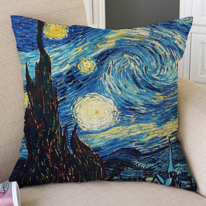 Funda de Cojín de Lienzo Artístico - Diseño Noche Estrellada