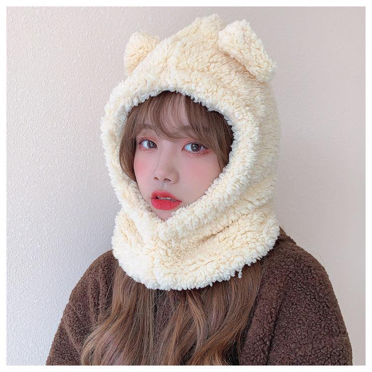Cartoon Bear Ear Knitted Beanie Hat with Mask for Kids