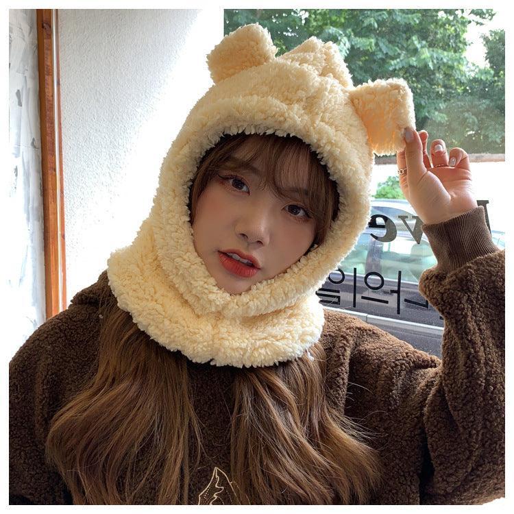 Cartoon Bear Ear Knitted Beanie Hat with Mask for Kids
