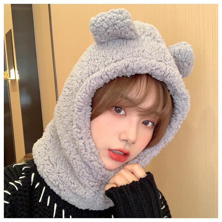Cartoon Bear Ear Knitted Beanie Hat with Mask for Kids