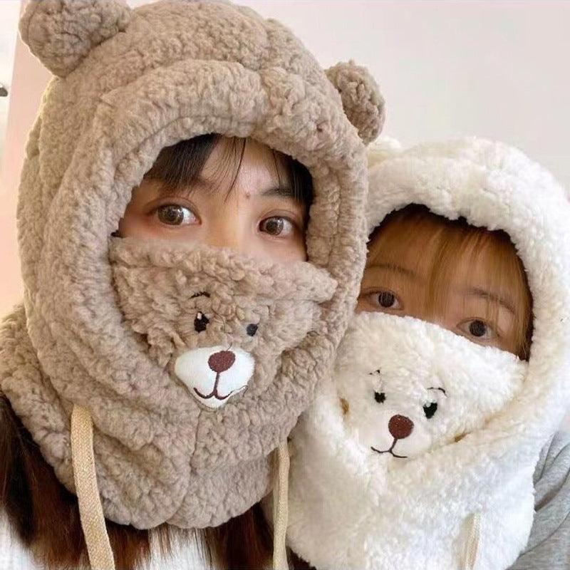 Cartoon Bear Ear Knitted Beanie Hat with Mask for Kids