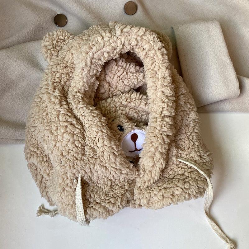 Cartoon Bear Ear Knitted Beanie Hat with Mask for Kids