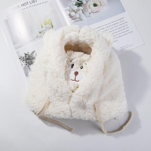 Cartoon Bear Ear Knitted Beanie Hat with Mask for Kids