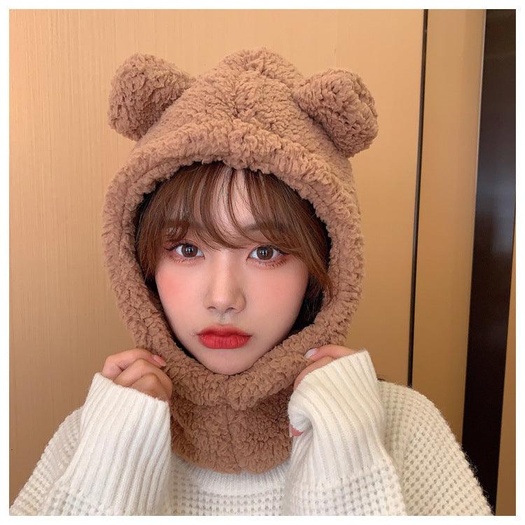 Cartoon Bear Ear Knitted Beanie Hat with Mask for Kids