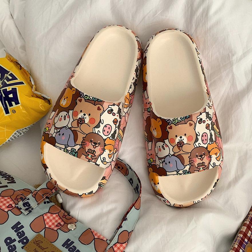 Sandalias de Oso de Moda para Parejas de Dibujos Animados - Zapatillas Antideslizantes