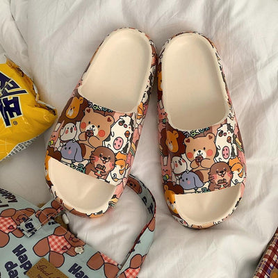 Sandales en Peluche de Couple Cartoon - Chaussons Antidérapants