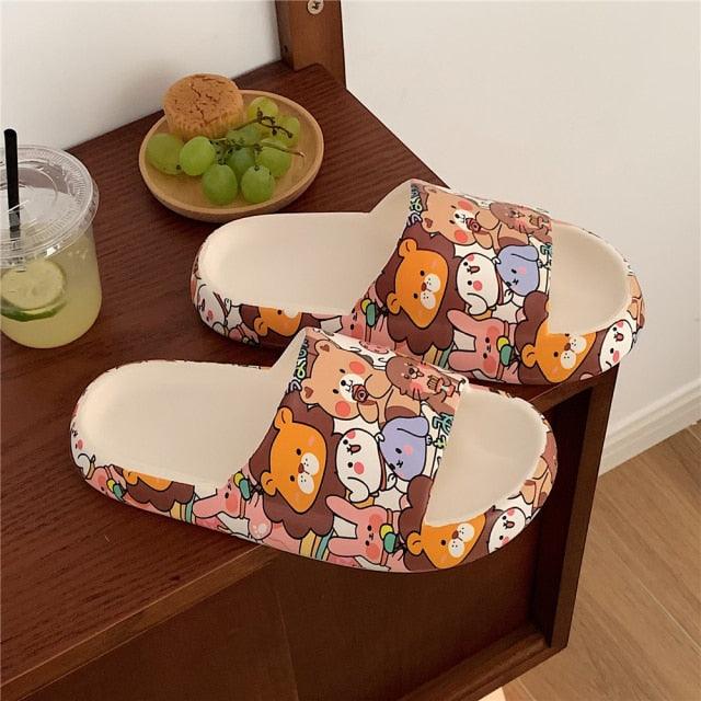 Sandalias de Oso de Moda para Parejas de Dibujos Animados - Zapatillas Antideslizantes