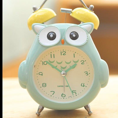 Cartoon Owl Mute Wake Up Table Clock Silent Analog Table Desk Small Clock with Night Light Battery Operated for Living Room Bedroom Kitchen Home Office Cute Ring Bell Metal Bedroom Quartz Alarm Clock With Night Light - Korvel