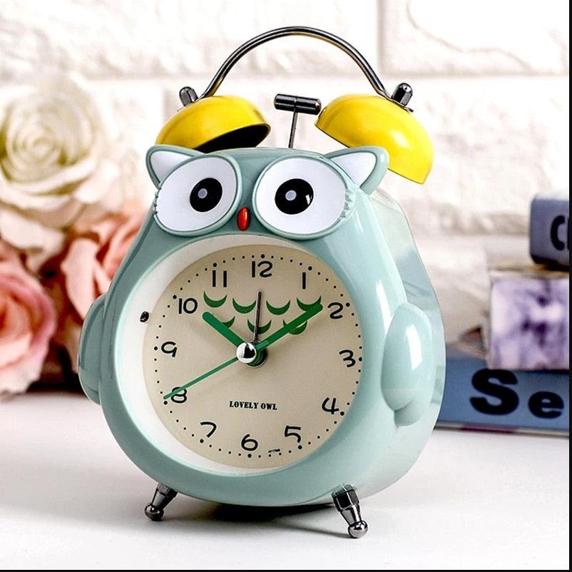 Cartoon Owl Mute Wake Up Table Clock Silent Analog Table Desk Small Clock with Night Light Battery Operated for Living Room Bedroom Kitchen Home Office Cute Ring Bell Metal Bedroom Quartz Alarm Clock With Night Light - Korvel