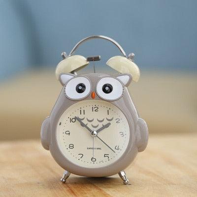 Cartoon Owl Mute Wake Up Table Clock Silent Analog Table Desk Small Clock with Night Light Battery Operated for Living Room Bedroom Kitchen Home Office Cute Ring Bell Metal Bedroom Quartz Alarm Clock With Night Light - Korvel