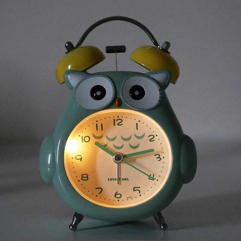 Cartoon Owl Mute Wake Up Table Clock Silent Analog Table Desk Small Clock with Night Light Battery Operated for Living Room Bedroom Kitchen Home Office Cute Ring Bell Metal Bedroom Quartz Alarm Clock With Night Light - Korvel