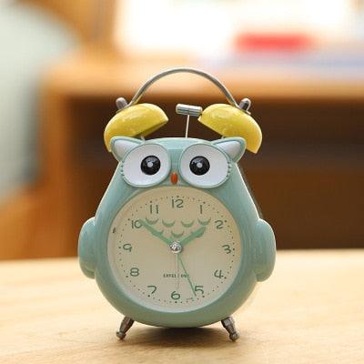 Cartoon Owl Mute Wake Up Table Clock Silent Analog Table Desk Small Clock with Night Light Battery Operated for Living Room Bedroom Kitchen Home Office Cute Ring Bell Metal Bedroom Quartz Alarm Clock With Night Light - Korvel