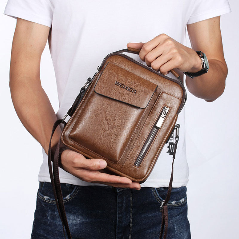 Casual Men Shoulder Bag Vintage Crossbody Bags High Quality Male Bag PU Leather Handbag Capacity Men Messenger Bags Tote Bag - Korvel