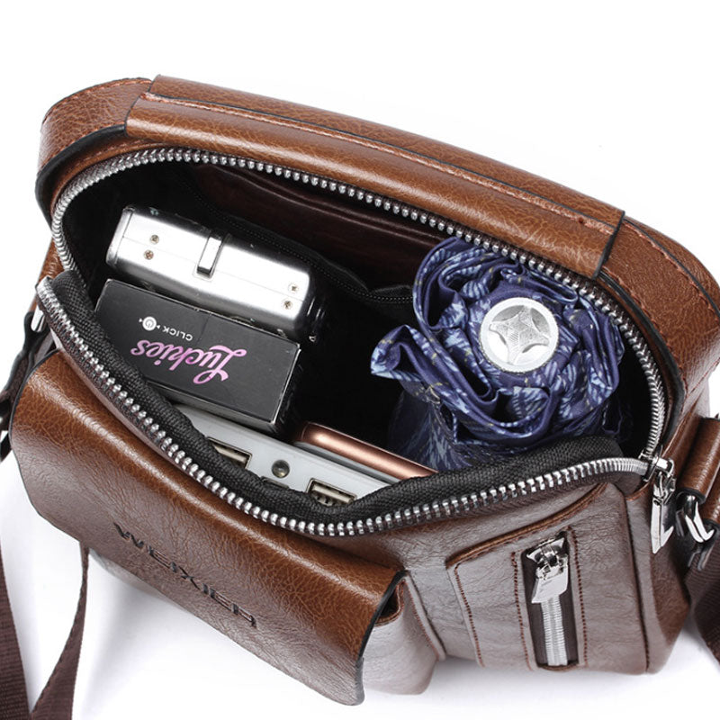 Casual Men Shoulder Bag Vintage Crossbody Bags High Quality Male Bag PU Leather Handbag Capacity Men Messenger Bags Tote Bag - Korvel