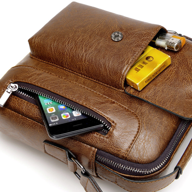 Casual Men Shoulder Bag Vintage Crossbody Bags High Quality Male Bag PU Leather Handbag Capacity Men Messenger Bags Tote Bag - Korvel