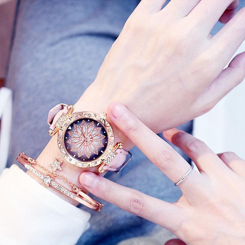 Reloj de Pulsera para Mujer Elegante Cielo Estrellado con Rhinestones
