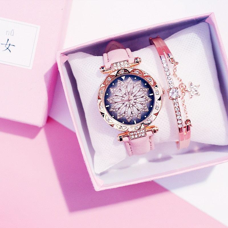 Reloj de Pulsera para Mujer Elegante Cielo Estrellado con Rhinestones