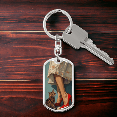 Cat Lady in Red Keychain