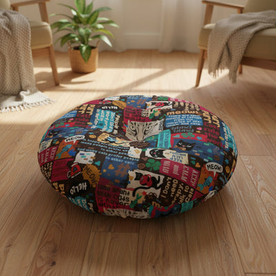 Whimsical Cat-Themed Tufted Floor Cushion - Fun & Functional Decor