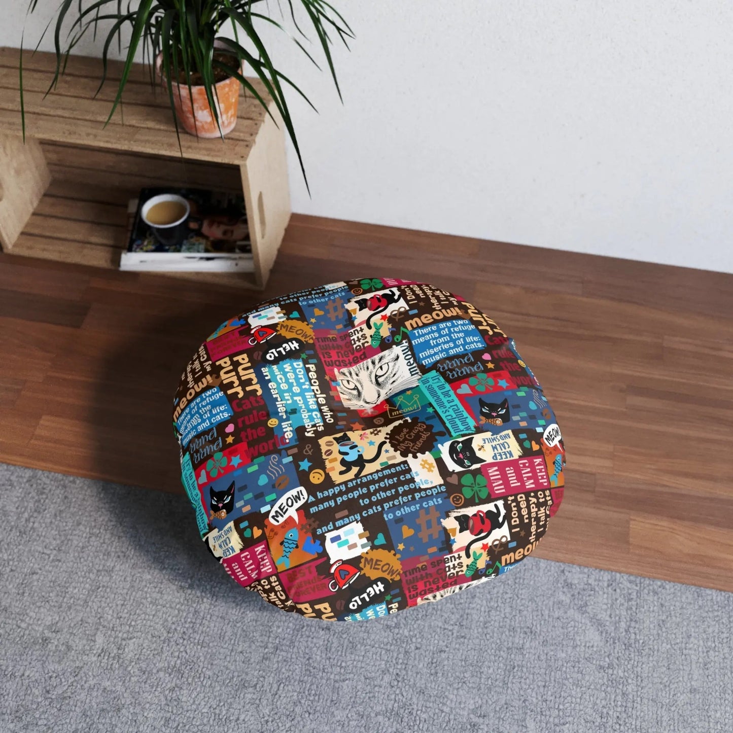 Whimsical Cat-Themed Tufted Floor Cushion - Fun & Functional Decor - Korvel