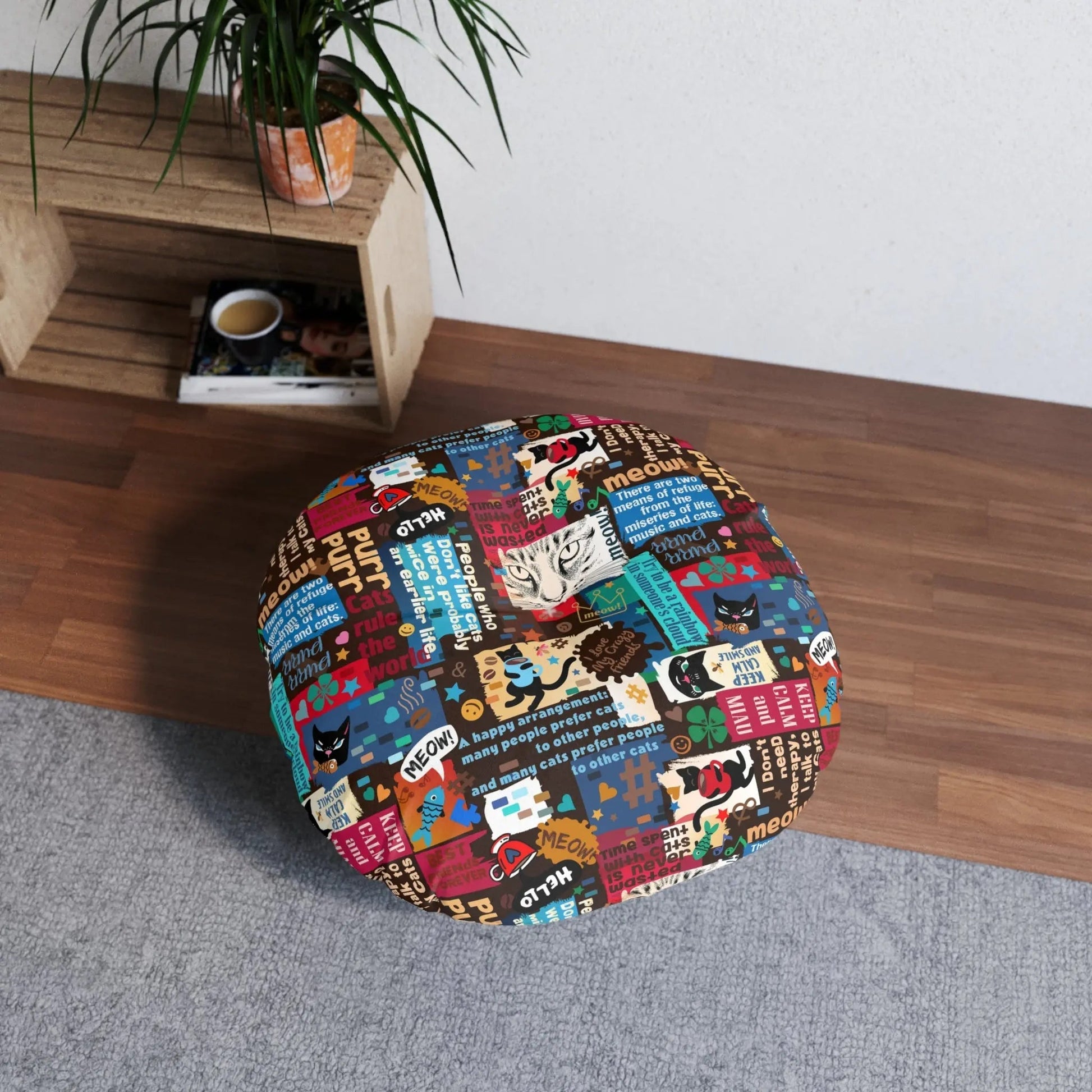 Whimsical Cat-Themed Tufted Floor Cushion - Fun & Functional Decor - Korvel