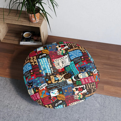 Whimsical Cat-Themed Tufted Floor Cushion - Fun & Functional Decor