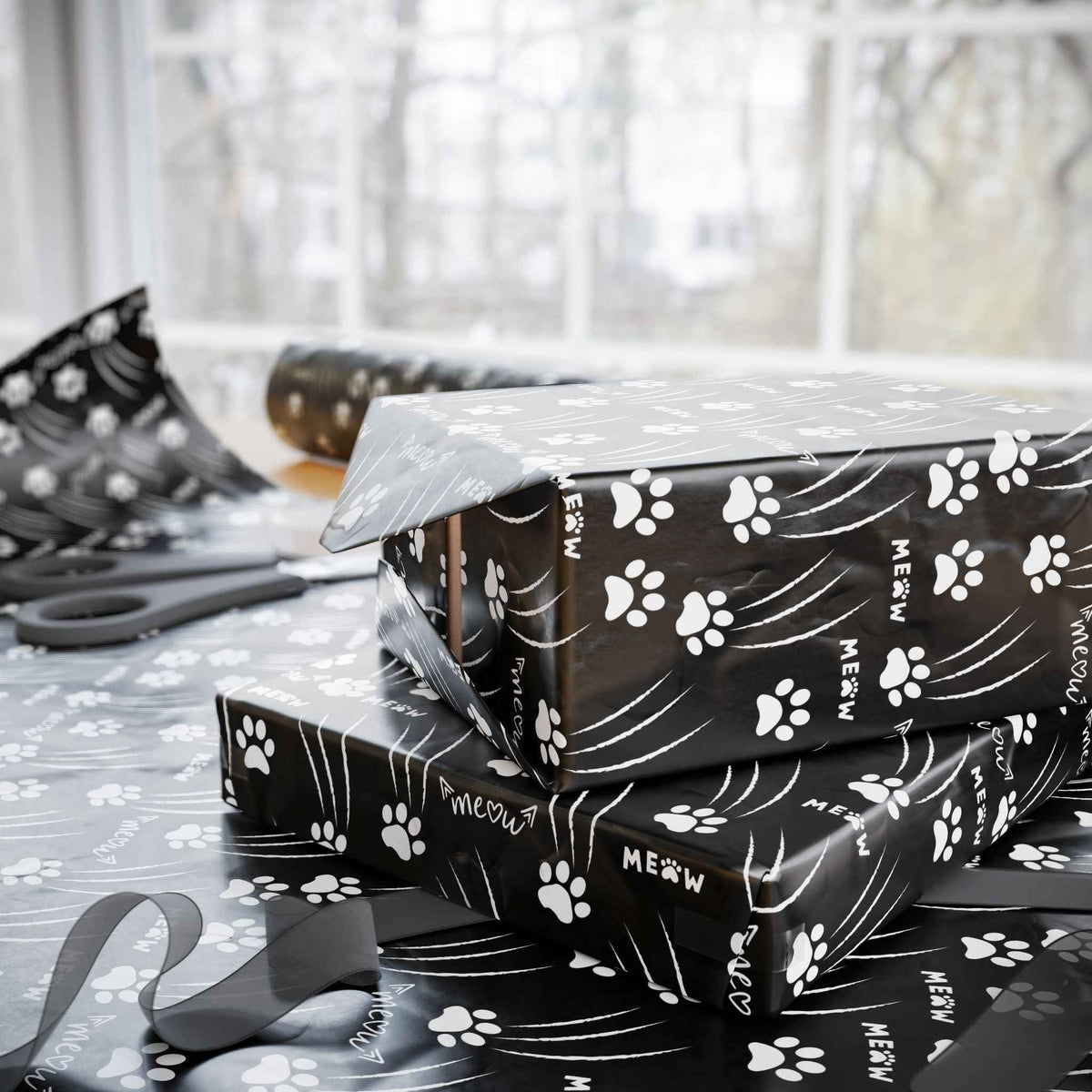 Cat Paw Scratch Gift Wrap – Black & White