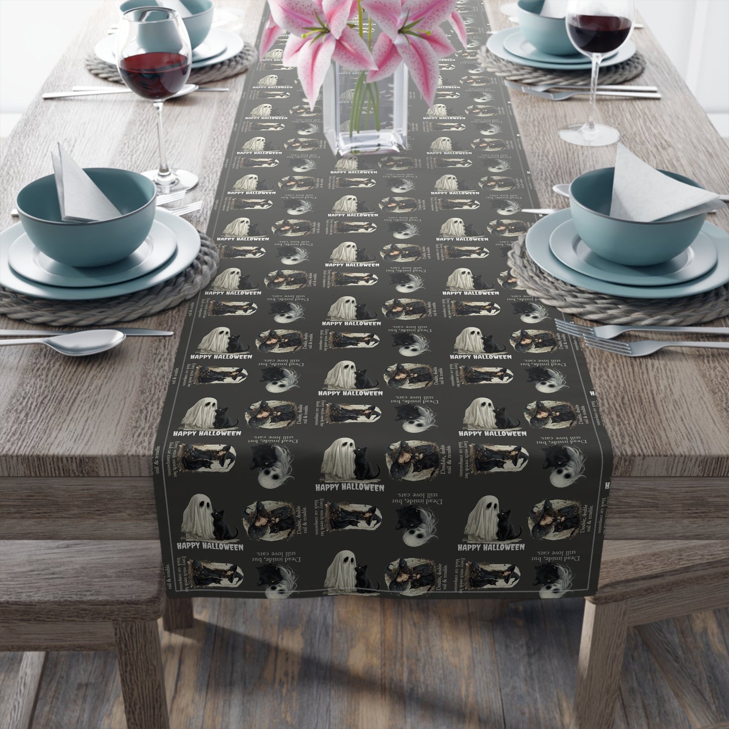 Whimsical Cat Halloween Table Runner for Spooky Celebrations - Korvel