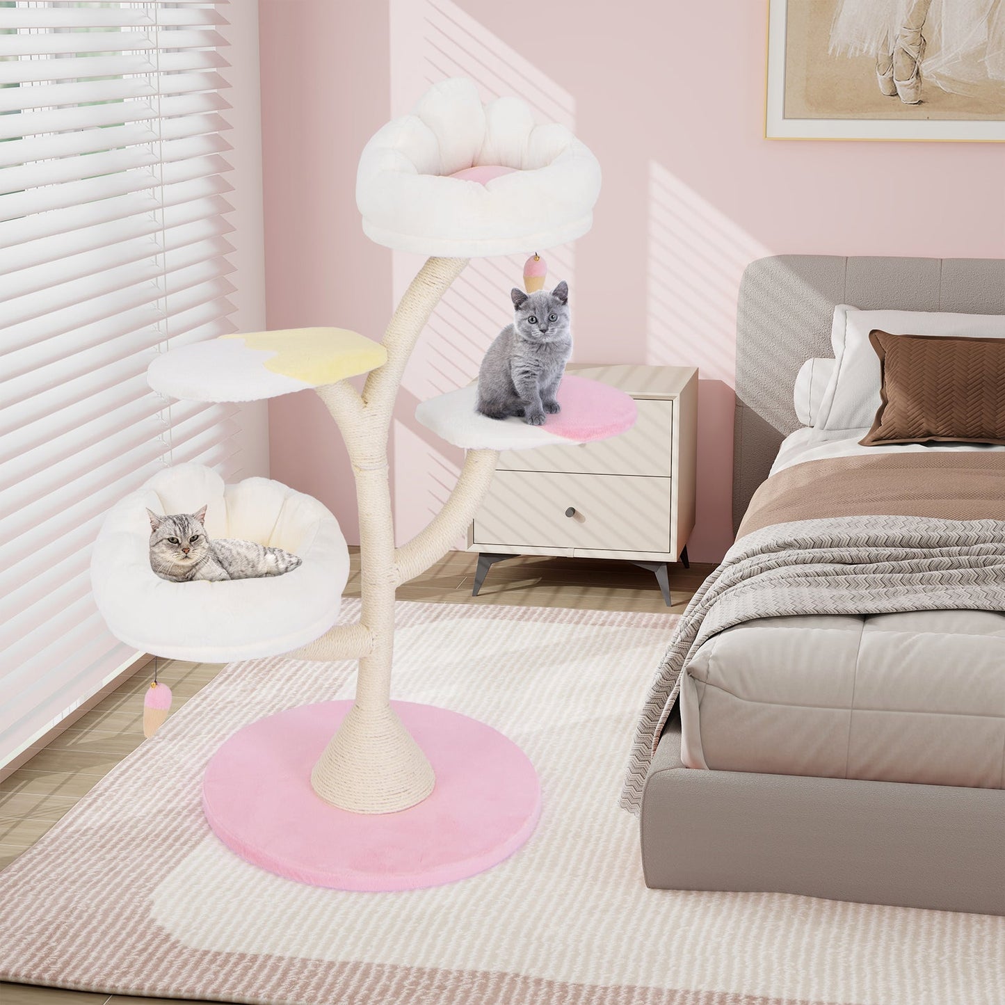 Multi-Layer Cat Tree with 2 Perches & Platforms - Pink
