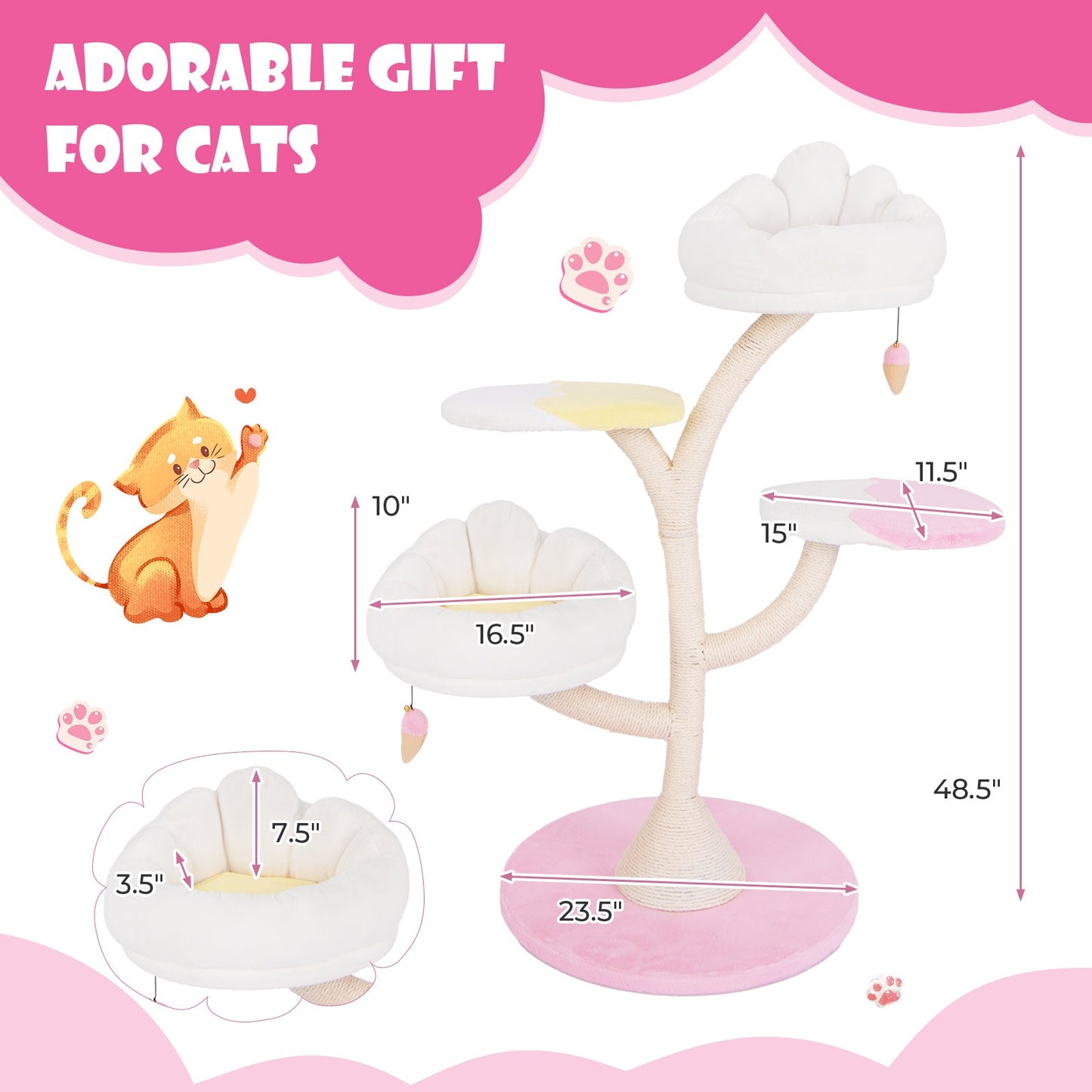 Multi-Layer Cat Tree with 2 Perches & Platforms - Pink