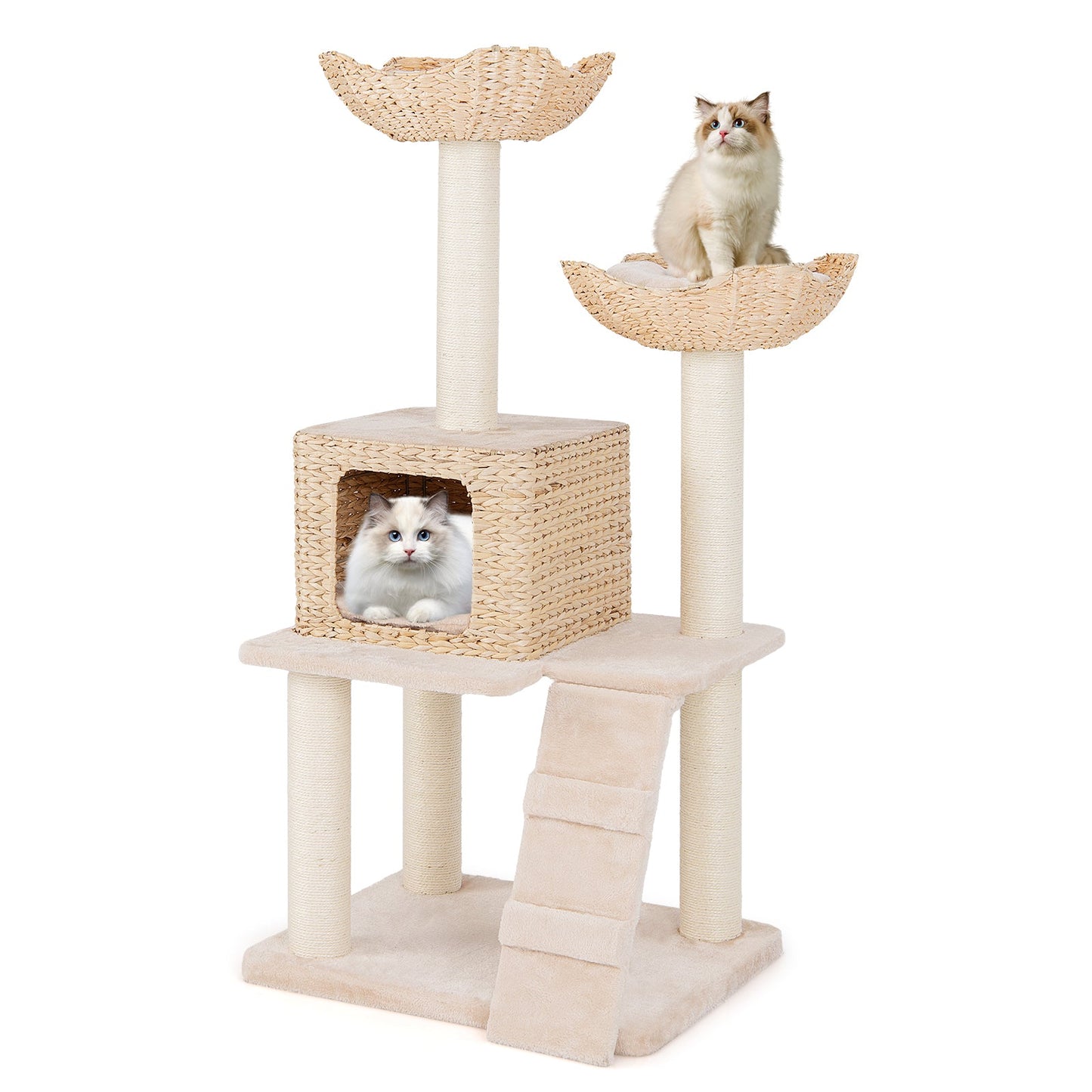 Tour de chat en cattail de 48 pouces avec poteaux à gratter et condo - Beige