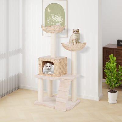 Torre para Gatos de 48 Pulgadas con Postes para Rascar y Condominio - Beige