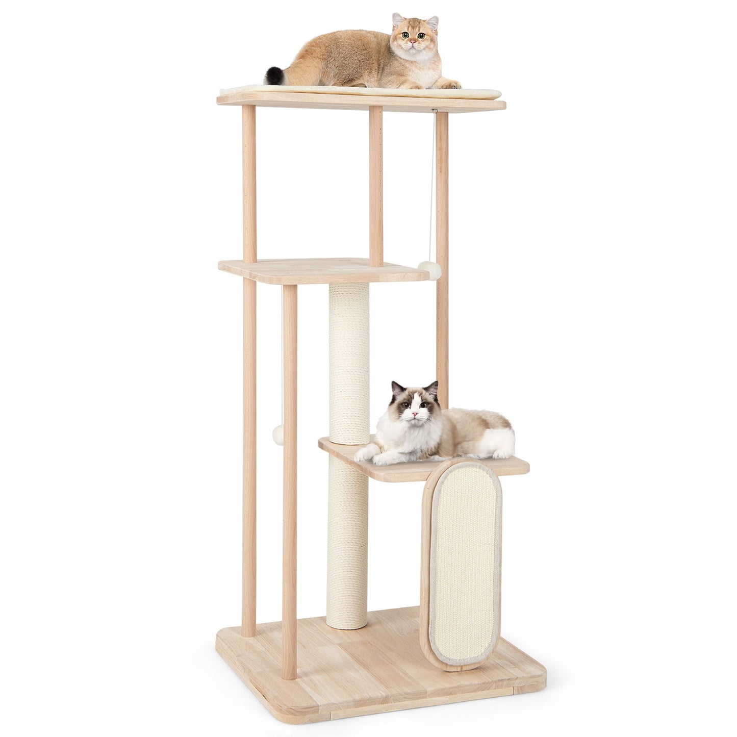 Torre para Gatos Moderna de Madera Multinivel con Tabla de Rasguño - 50 pulgadas