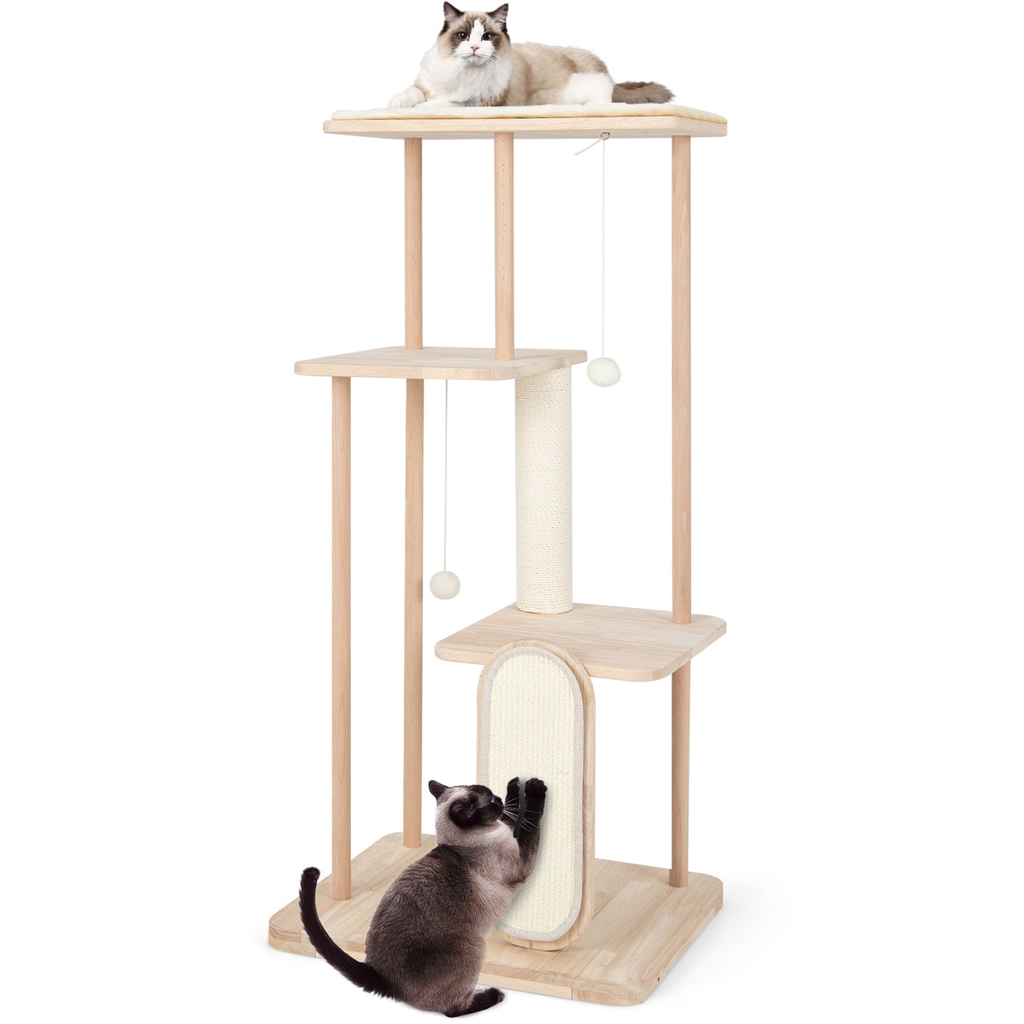 Torre para Gatos Moderna de Madera Multinivel con Tabla de Rasguño - 50 pulgadas